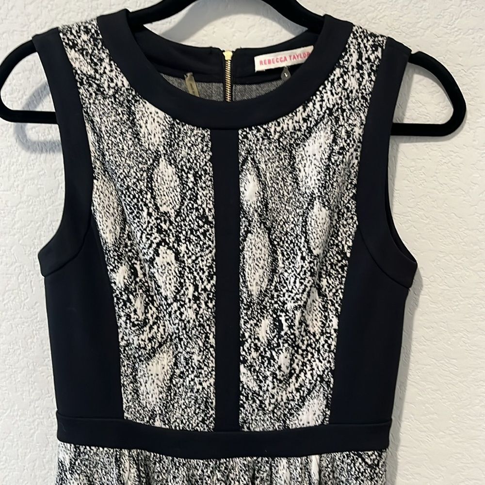 REBECCA TAYLOR Black & Ivory Python Print Sleeveless Knit Dress, Size 2 - Picture 2 of 7